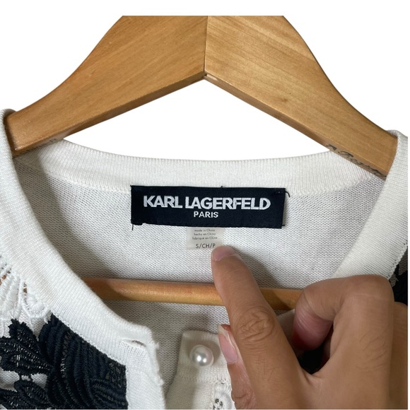 Karl Lagerfeld Paris Cardigan Sweater Women White Lace Floral embroidered S NWT - Picture 5 of 13